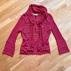 OneA red open front crochet knit cardigan sweater S